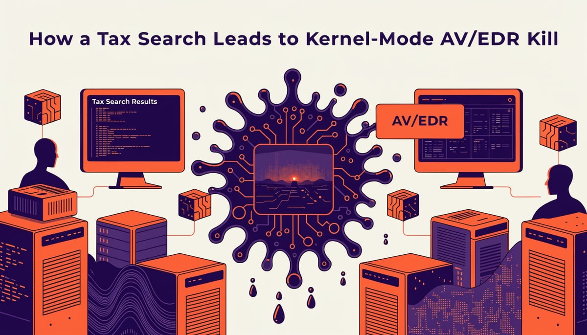 Conceptual image representing cybersecurity threats related to Tax Search Registry Queries Enable Kernel-Mode AV/EDR Termination