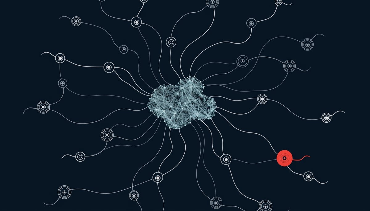 Conceptual image illustrating cybersecurity threats from Atomic macOS Stealer targeting Apple, Microsoft, and Google.
