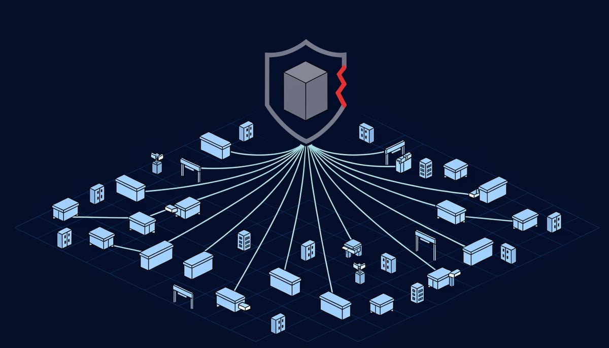 Isometric diagram of retail camera and plate reader data converging into a federal repository with a fractured shield
