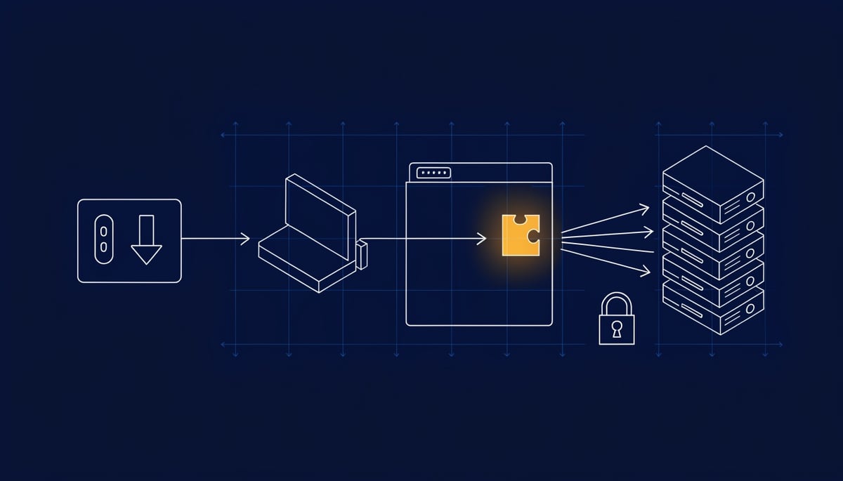 Blueprint diagram of fake CCleaner download delivering GhostDesk trojan that hijacks a Chrome browser extension