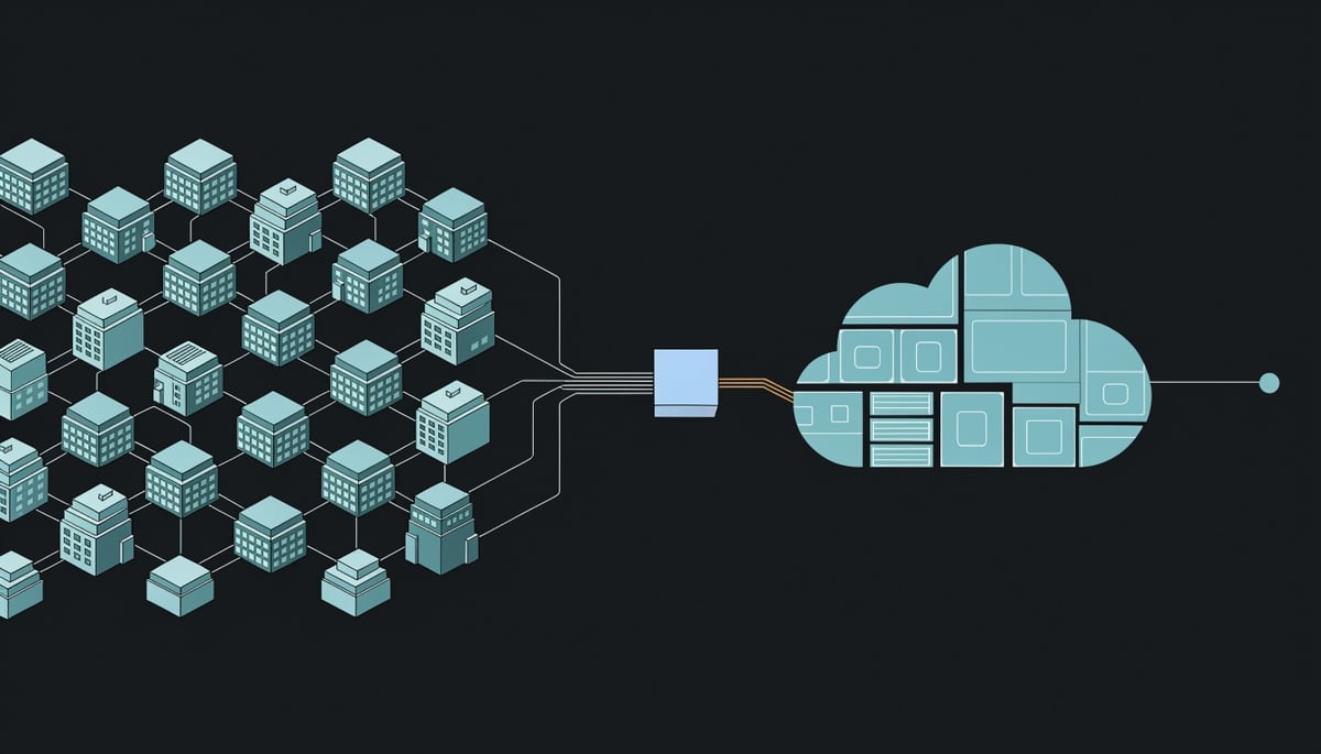 Isometric diagram of ransomware negotiation firm acting as hidden channel between victim network and ShinyHunters extortion node