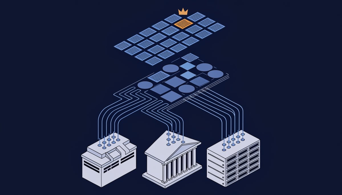 Isometric diagram of breached databases feeding dark web identity marketplaces selling executive SSN records