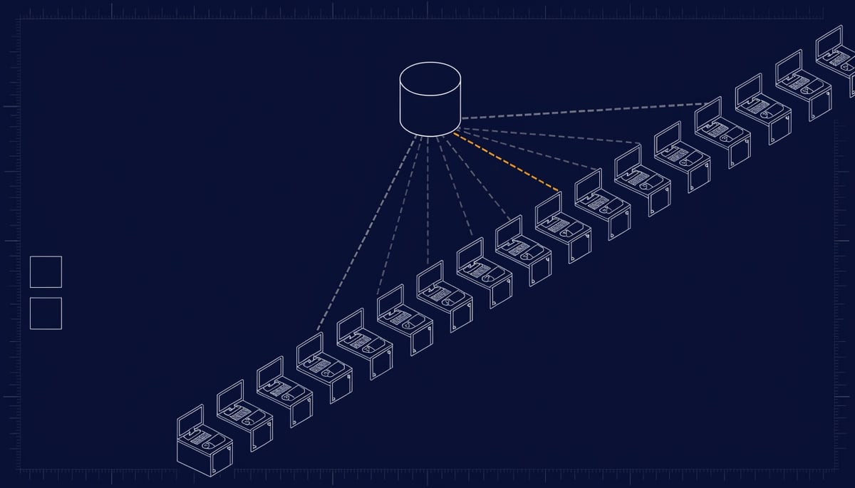 Isometric blueprint diagram showing rogue AnyDesk and ScreenConnect RMM sessions reaching the same vendor relay as approved tools