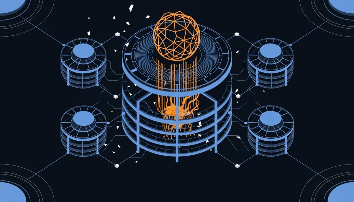 Conceptual image of automated red-teaming in cybersecurity, highlighting threat vectors and data protection for AI applications.