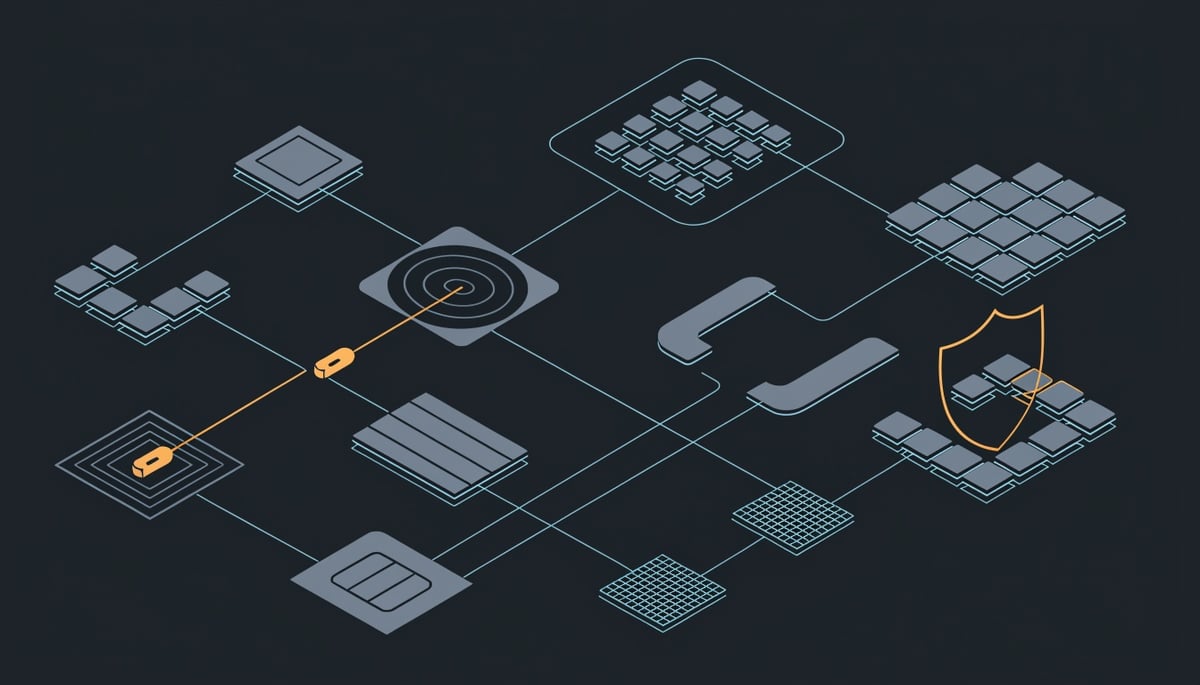 Isometric diagram of 2026 security segments with stolen credentials crossing identity, endpoint and cloud zones