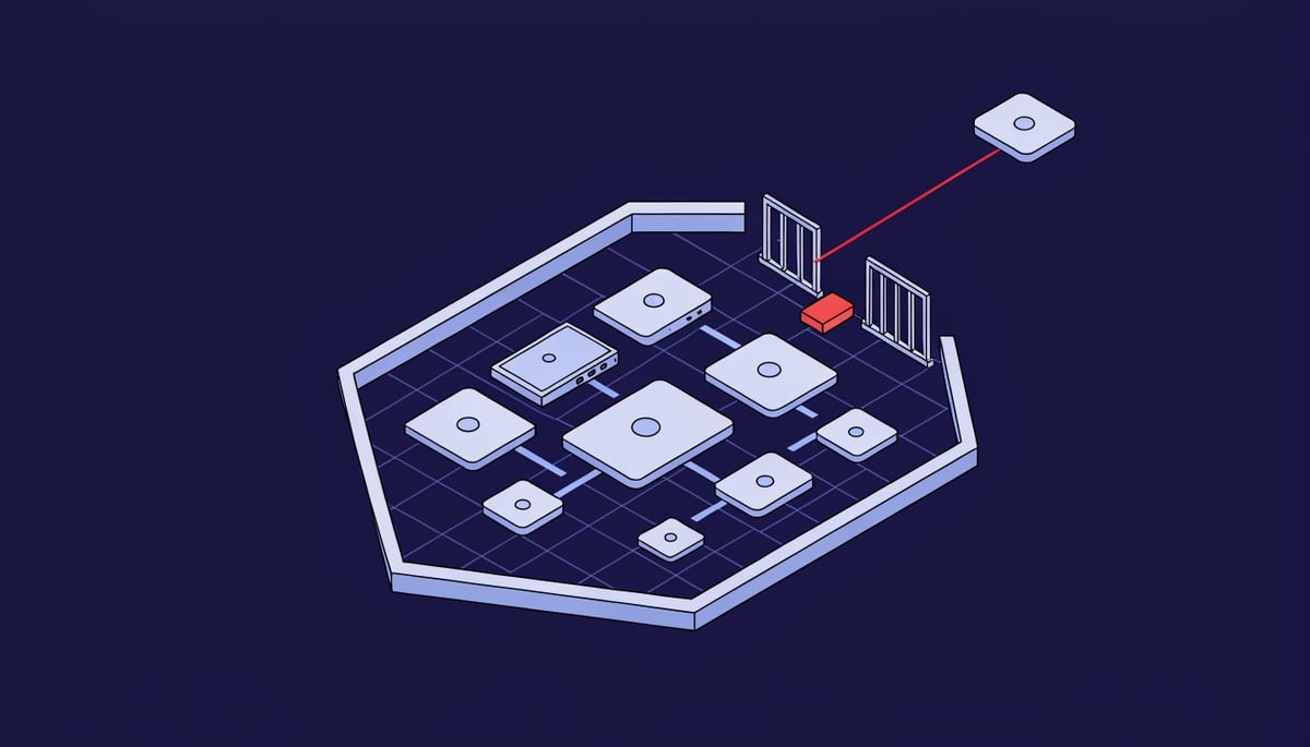 Isometric diagram of device code phishing bypassing an intact identity perimeter to deliver a stolen access token