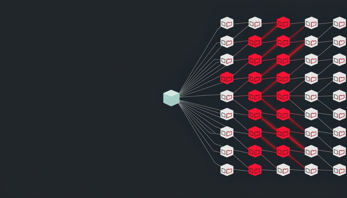 Isometric diagram of one compromised ConnectWise app credential reaching 173 Microsoft 365 tenant nodes