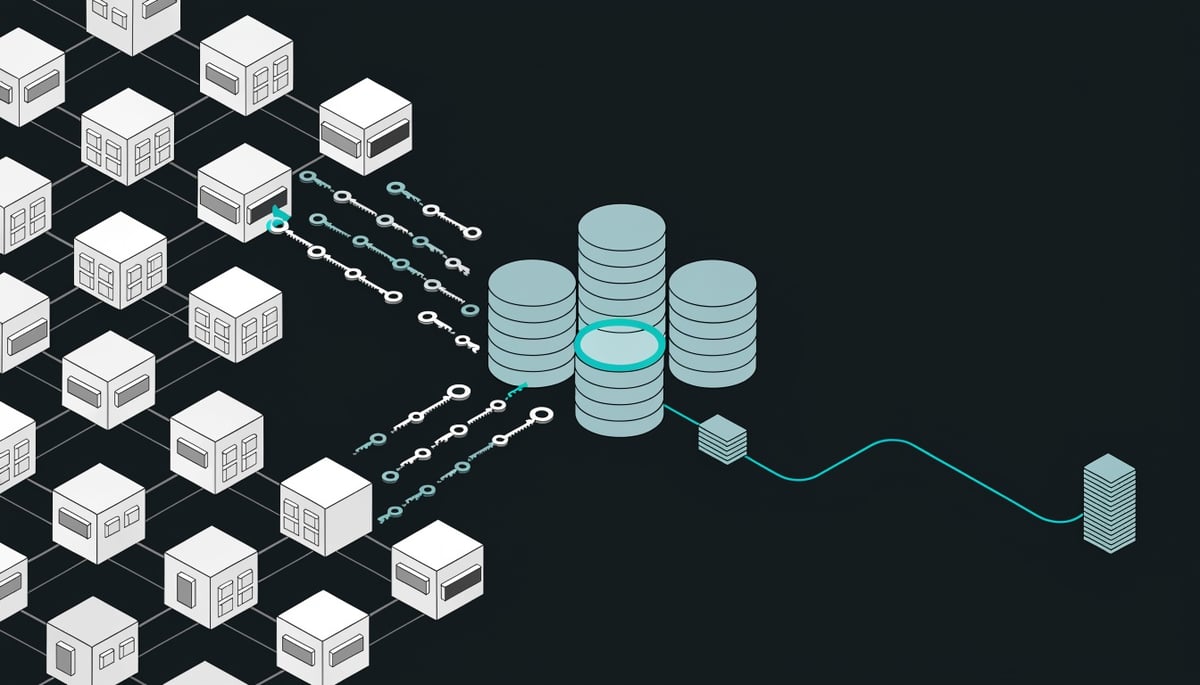 Isometric diagram of stolen academic credentials draining research data repositories in Iranian Mabna Institute IP theft case