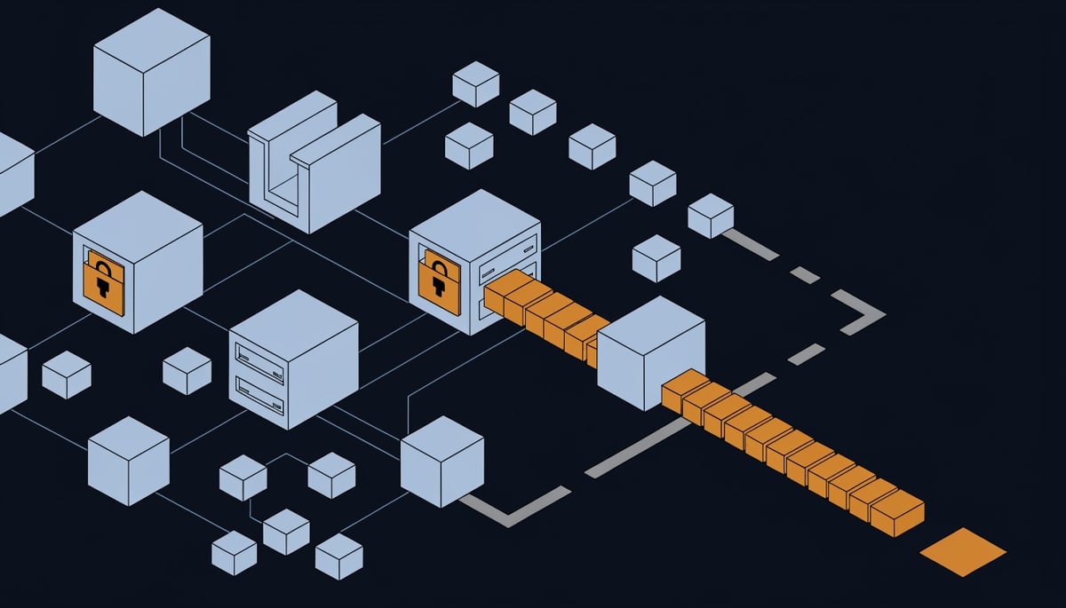 Isometric diagram of Interlock ransomware exfiltrating patient data from a healthcare network before encryption