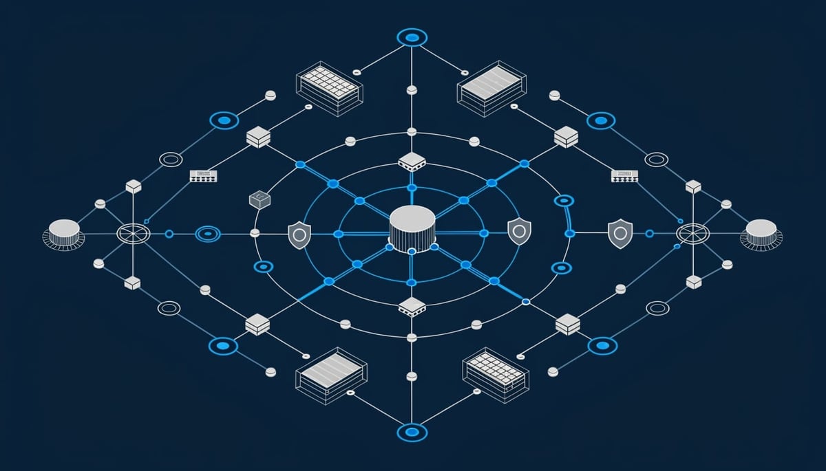 Professional cybersecurity illustration showing Evilginx phishing targeting Microsoft 365 due to server misconfiguration, emphasizing data protection and digital security.