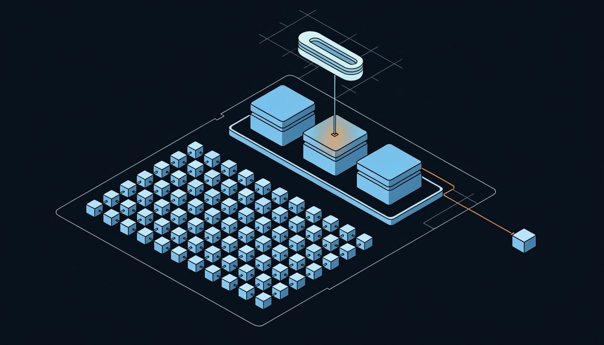 Isometric diagram of executive accounts elevated above endpoint fleet with one leadership identity compromised in amber