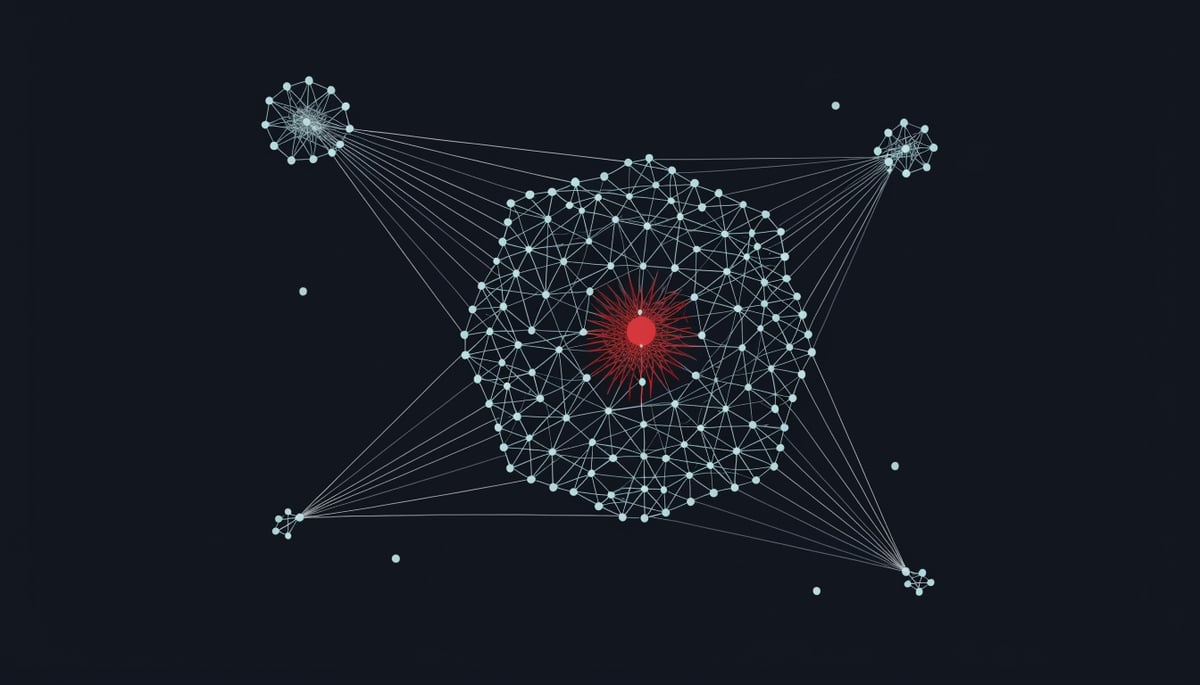 Conceptual image showcasing cybersecurity threats to VPNs, emphasizing data protection and digital security challenges.