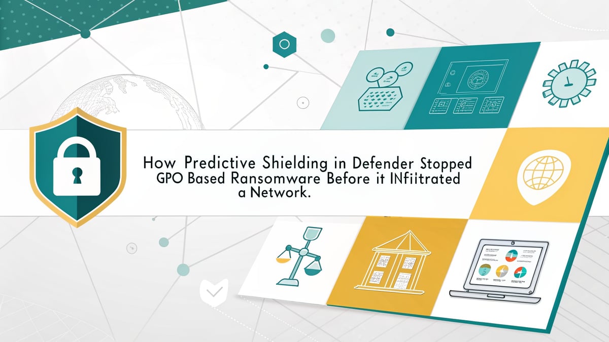 Conceptual image illustrating predictive shielding in cybersecurity to thwart GPO-based ransomware and enhance data protection.