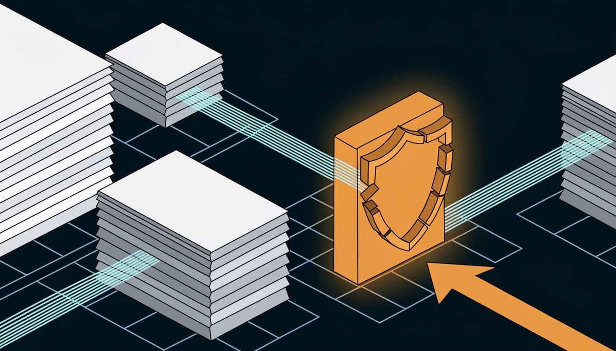 Isometric diagram of healthcare data breach at a third-party vendor server holding records from multiple providers