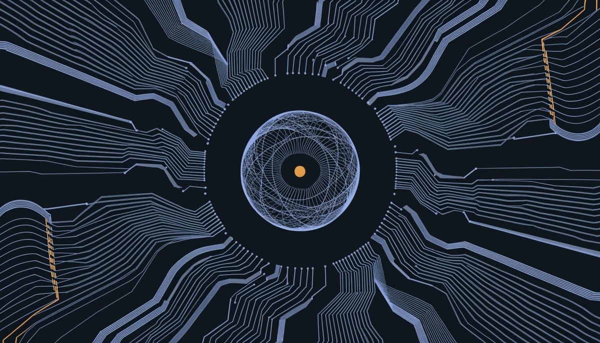 Conceptual image depicting cybersecurity threat with HollowGraph Malware hiding data in Microsoft 365 events dated 2050.