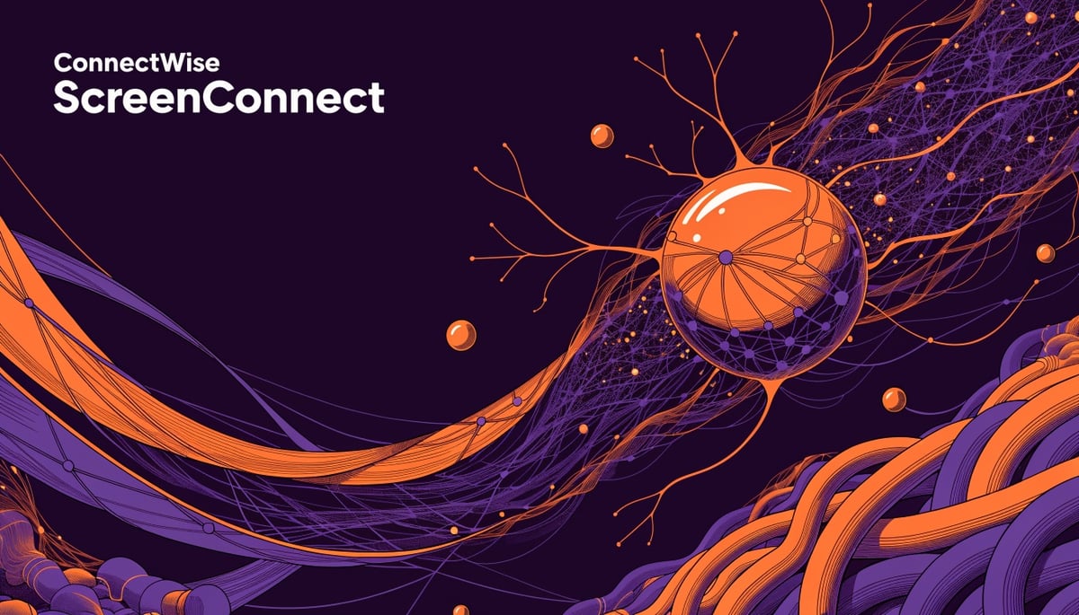 Cybersecurity illustration showing threat vectors in ConnectWise ScreenConnect for data protection and digital security.