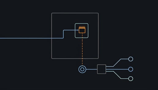 Circuit schematic of dormant npm package payload triggering a second-stage download during a build pipeline run