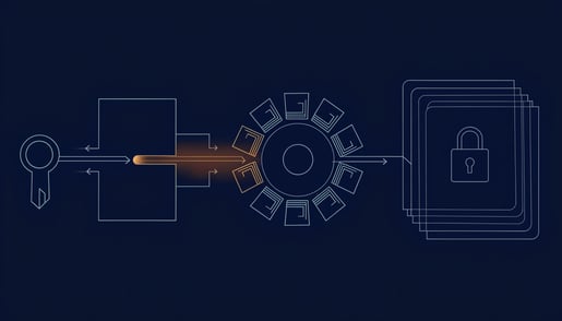 Blueprint schematic showing stolen credentials leading to cryptomining resource drain and file encryption ransomware