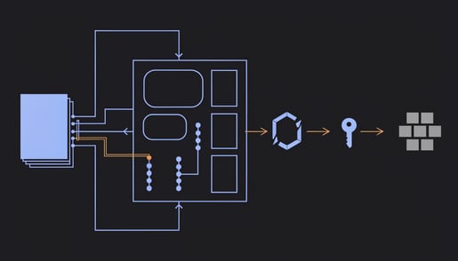 Circuit schematic showing a malicious instruction file bypassing AI assistant guardrails to steal credentials